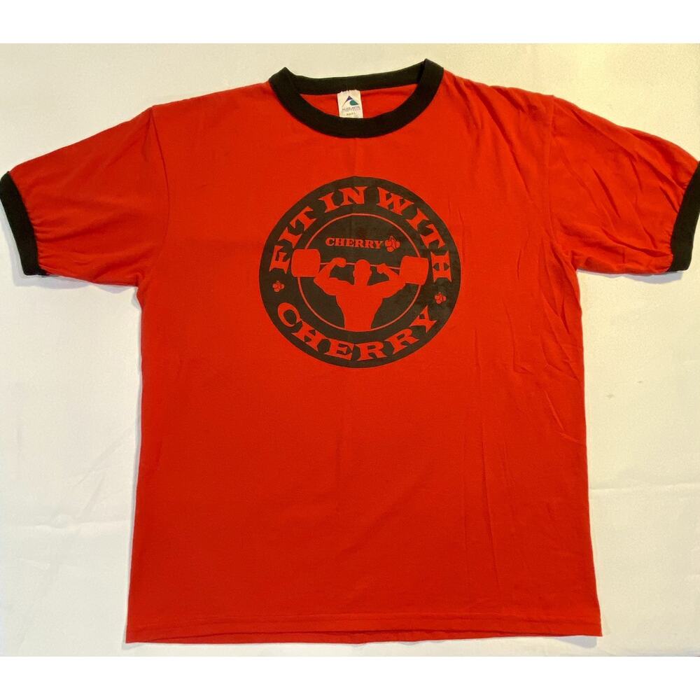 VINTAGE Augusta Sportswear Fit In With Cherry Gym Ringer T-Shirt Size Large